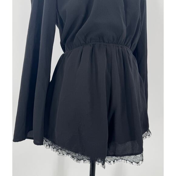 Illa Illa Black Romper Shorts Jumpsuit Long Sleeve Formal Wrap Lace Cockatail S - Picture 3 of 4